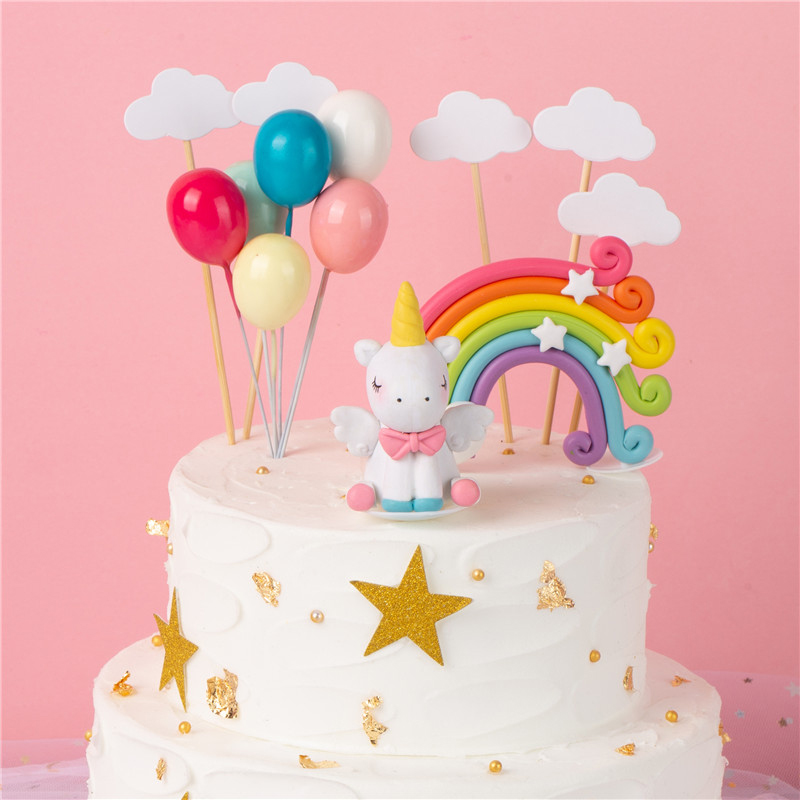 Buy Online Rainbow Unicorn Cake Topper Birthday Wedding Cake Flags Cloud Balloon Cake Flag Birthday Party Baking Decoration Supplies Alitools