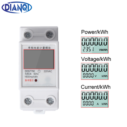 80A Din rail Single Phase Two Wire LCD Digital Display Power Consumption Energy Electric Meter kWh AC 220V 230V 50Hz/60Hz ► Photo 1/6