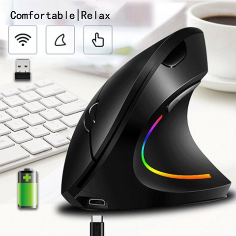 USB Rechargeable Wireless Mouse 2.4GHz Vertical Gaming Mouse 800 1600 2400 DPI Ergonomic Computer Mice for PC Laptop Office ► Photo 1/6
