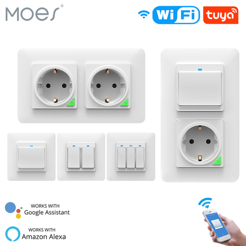 WiFi Smart Light Wall Switch Socket Outlet Push Button DE EU Smart Life Tuya Wireless Remote Control Work with Alexa Google Home ► Photo 1/6