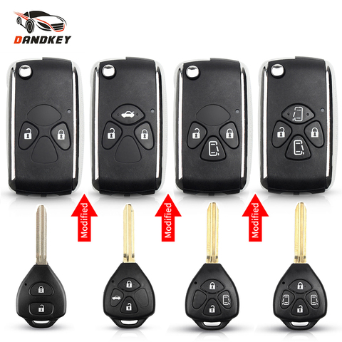 Dandkey Modified 2/3/4 Button Flip For Toyota Corolla RAV4 Yaris Prado Camry Crown Avalon TOY43 Remote Key Shell Car Accessories ► Photo 1/6