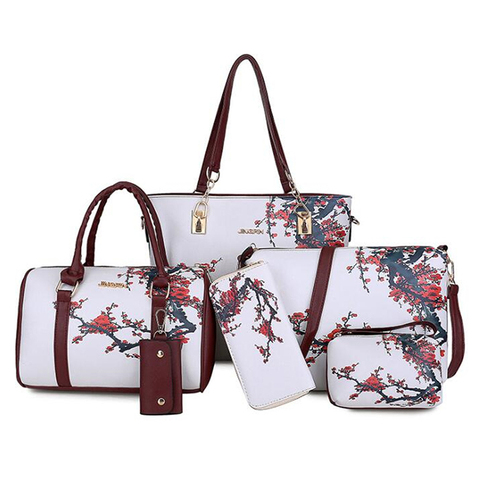 Chinese Style Floral Printing Women Handbags Shoulder Bags Set Female Practical Composite Bag 6 Piece Set Designer Brand Bolsa ► Photo 1/6