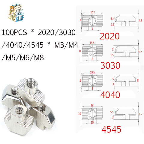 T-nut M3 M4 M5 M6 M8 Hammer Head T Nut Fasten Slot Nut Connector Nickel plated for 20 30 40 45 EU Aluminum Extrusion Profile ► Photo 1/4