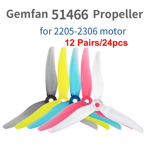 24pcs/ 12 pairs Gemfan 51466 5inch 3 blade/ tri-blade Propeller Props CW CCW for 2205-2306 Brushless Motor FPV Propeller ► Photo 1/6