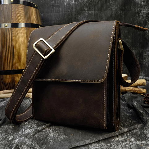 Men's vintage crazy horse leather bag iPad Cow leather shoulder bag Zip around casual crossbody bag Cowhide briefcase Purse ► Photo 1/6