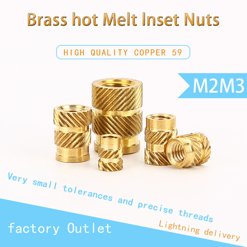 Brass Hot Melt Inset Nuts Heating Molding Copper Thread Inserts Nut SL-type Double Twill Knurled Injection Brass Nut M2M3 50Pcs ► Photo 1/6