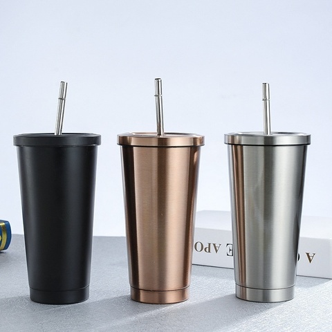 Stainless Steel Coffee Mug 500ml Mug with Lid Beer Mugs for Tea Cup Metal Cup Drink Straw Travel Cups ► Photo 1/6