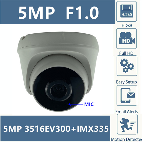 Integrate MIC Audio F1.0 M16 Lens 5MP Sony IMX335+3516EV300 2592*1944 IP Ceiling Dome Camera H.265 All Color Onvif CMS XMEYE P2P ► Photo 1/6