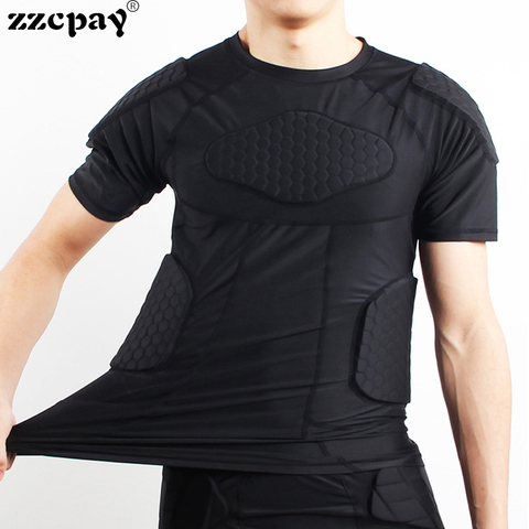 Men's Goalkeeper Crash Short Sleeve Training Tops Honeycomb Shirt Rugby Sports T-shirt Basketball Football Armor Collision Wear ► Photo 1/6