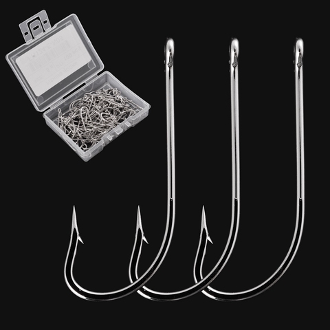 100pcs/ Box Jig Hooks Stainless Steel Big Long Shank Fishing Hooks Sea Pint Hook Fishhook Set with Eyes Barb Fishing Accessories ► Photo 1/6