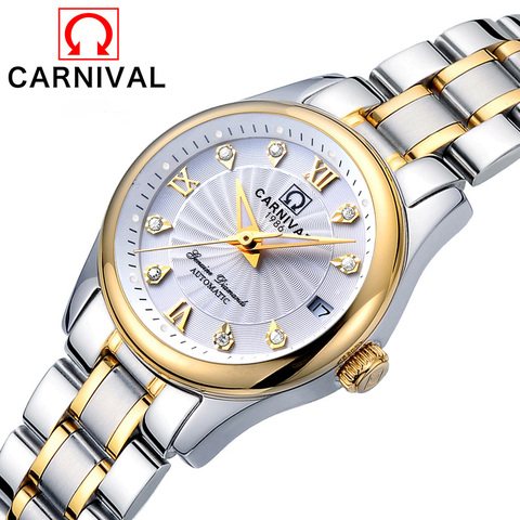 Relogio Feminino CARNIVAL Luxury Women Mechanical Watches Ladies Waterproof Crystal Sapphire Automatic Wristwatch Calendar Clock ► Photo 1/6