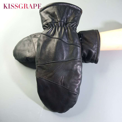 2022 New Winter Warm Genuine Leather Mittens for Men 3 Layers Thick Sheep Leather Fleece Gloves Men's Outdoor Warm Glove ► Photo 1/6