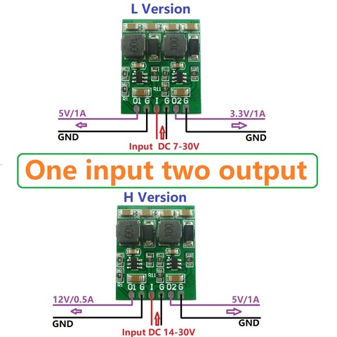 2PCS 10W Dual Output DC DC Buck Step-Down Converter Module DC 12V 5V 3.3V Voltage Regulator Board ► Photo 1/6