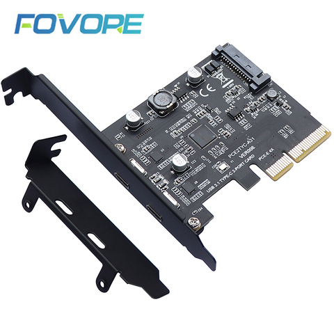 USB 3.1 PCIE Raiser Card Dual Reversible USB 3.1 Gen 2 Type-C Ports PCI-E PCI Express X4 SATA 15Pin Connector 10Gbps Add On Card ► Photo 1/6