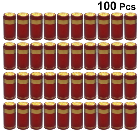 100pcs Heat Shrink Capsules Wine Bottle Capsules Wine Heat Shrinkable Cap Wine Shrink Film Wrap for Straight Mouth Bottle (Red, ► Photo 1/6