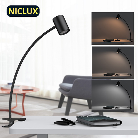NICLUX LED Clip Desk Lamps USB Table Lamp Gooseneck Reading Lighting Stepless Dimmable Office Desk Study Lamp Table Light ► Photo 1/6