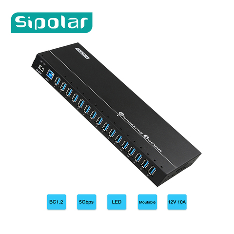 Sipolar new arrival unique design metal 16 port USB 3.0 data syncs and charging hub with 120W power for iphone ipad tablets ► Photo 1/6