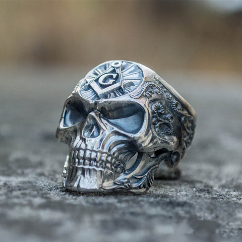 Knights Templar Freemason Stainless Steel Skull Ring Mens Masonic Freemasonry Biker Jewelry Gift for Man ► Photo 1/5