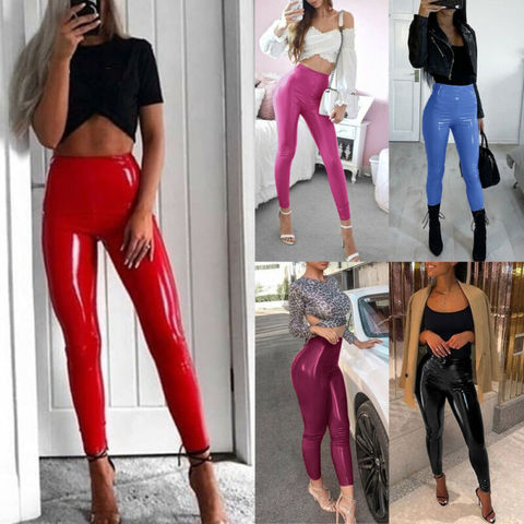 Hot Sexy Women Gothic Leggings Wet Look PU Leather Leggings Black Slim Thin Long Pants Ladies Skinny Leggings Stretchy Plus Size ► Photo 1/6