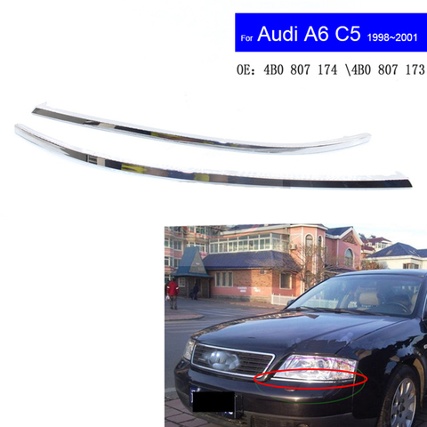 Headlight Bar For Audi A6 C5 1998~ 2008 Car Stripe Headlamp Bar Front Bar Bright Stripes Auto Front Bumper Trim ► Photo 1/6