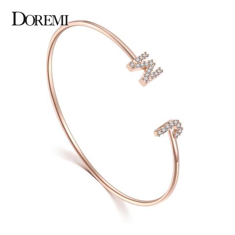 DOREMI Custom Letter Bracelet Baby bangle Zirconia Pave Setting Initial bracelet Child & Adult size for  Unique Cuff Jewelry ► Photo 1/6