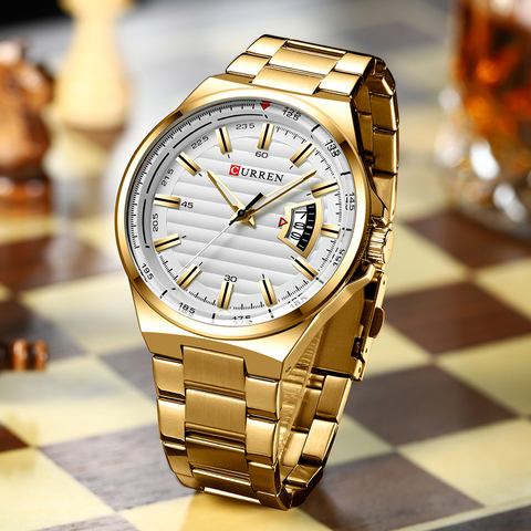 Man Brand Luxury Watch Gold White Top Brand CURREN Watches Stainless Steel Quartz Wristwatch Auto Date Clock Male Relogio ► Photo 1/6