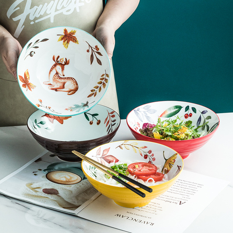 Japanese ceramic ramen bowl cute mixing cereal rice soup bowl set Fruit Salad Dessert Snack Colorful bowls Kitchen Tableware ► Photo 1/6