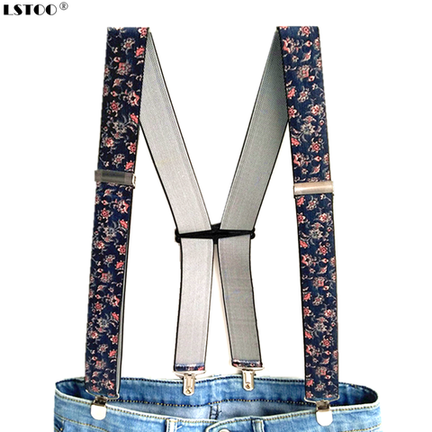 Flower Print New Design H Shape Adult Suspenders 3.5 Width 4 Clips Adjustable Elastic braces for men Women Pants trousers ► Photo 1/6