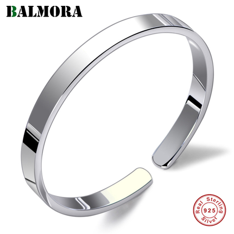 BALMORA Genuine 999 Pure Silver Simple Bangles for Women Men Couple Anniversary Gifts Vintage Cool Fashion Jewelry Pulsera ► Photo 1/6