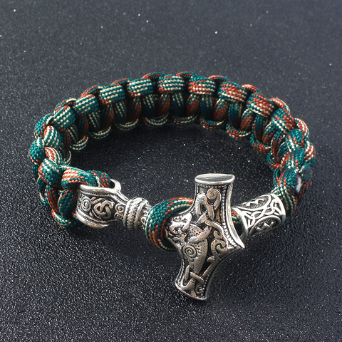 Punk Style Norse Viking Bracelet Thor Hammer Mjolnir Runes Beads Handmade Bangles Bracelets for Men Jewelry Gift ► Photo 1/6