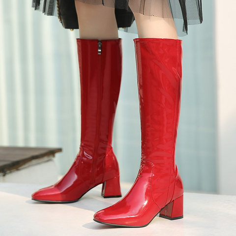 Fashion Knee High Boots Women Shoes 2022 Autumn Winter Women's High Boots Black White Red Long Shoes Ladies Large Size 45 ► Photo 1/6