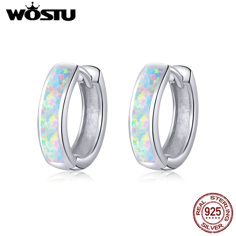 WOSTU 100% 925 Sterling Silver Round Ear Clip Circle Hoop Earrings Opal Earrings For Women Wedding Luxury Jewelry Gift CQE861 ► Photo 1/6