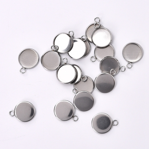 50pcs/Lot 8mm 10mm 12mm Round Stainless Steel Pendant Cabochon Setting Bezel Jewelry Making Component Base ► Photo 1/6