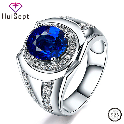 HuiSept Ring 925 Silver Jewelry Oval Shaped Sapphire Zircon Gemstones Classic Rings for Women Men Wedding Wholesale Accessories ► Photo 1/3