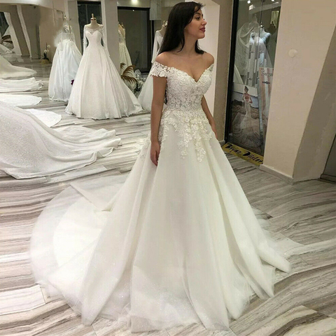 Miaoduo Lace Wedding Dress 2022 Off Shoulder Simple Vestidos De Noiva 2022 Glitter Bridal Gowns For Women Custom Svatební šaty ► Photo 1/6