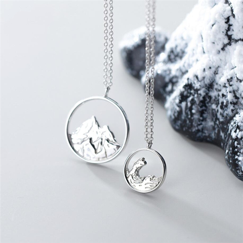 Sole Memory Couple Romantic Sweet Gift Ocean Mountain Vows 925 Sterling Silver Clavicle Chain Female Necklace SNE484 ► Photo 1/5