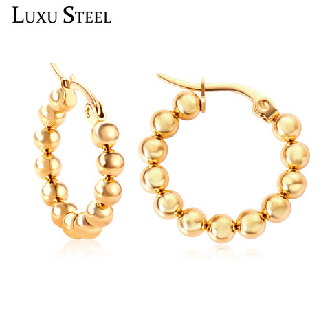 LUXUSTEEL Hyperbole Beaded Gold Hoop Earrings Round Circle Ear Earrings Stainless Steel Accessories aretes Christmas ► Photo 1/6