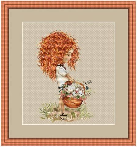 Curly girl with basket cross stitch kit Animal cotton thread 18ct 14ct 11ct linen flaxen canvas stitching embroidery DIY ► Photo 1/6