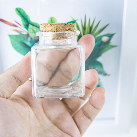 50ml Squareness Hyaline Glass Container with Cork Creative Decoration Bottle Candy Storage Jar Refillable Handicrafts Vial 6Pcs ► Photo 1/6