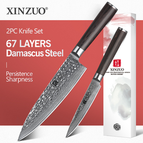 XINZUO 2 PCS Kitchen Knife Set 67 Layers Japanese Damascus Stainless Steel High Quality VG10 Chef Utility Knives Pakkawod Handle ► Photo 1/1