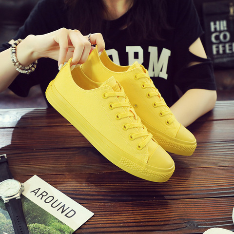 Men Canvas Shoes Mango Yellow Bright Yellow Fashion Sneakers Lace Up 39-44 White Casual Shoes All Match Nice Quality Round Head ► Photo 1/6