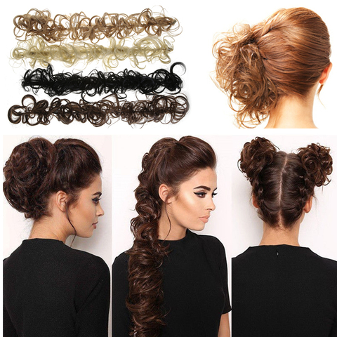 Chignon Elastic Band Twining Extension Synthetic Hairpiece Curly Scrunchie Tail Pad Puff Bundle Ponytail Updo Accessories H01 ► Photo 1/6