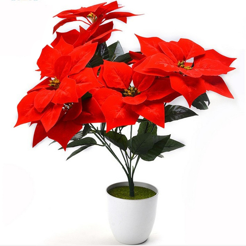 Artificial Poinsettia Flower Home Office Fake Christmas Flower Party Event Floral Decoration ► Photo 1/6