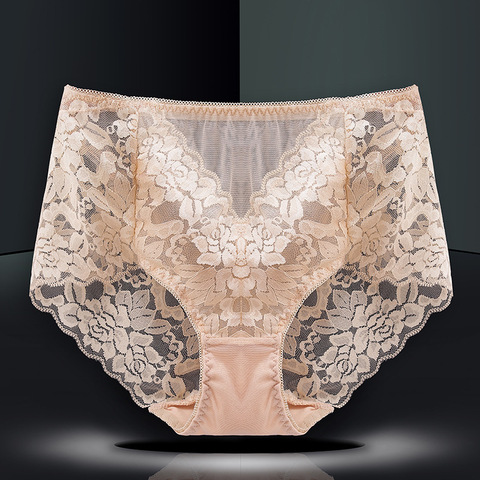 4XL 5XL Large Szie Women Sexy Lace Hollow Underwear Transparent Middle Waist Seamless Breathable Female Panties Thin Breifs ► Photo 1/6