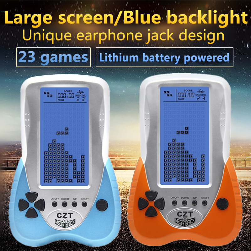 New blue backlight big screen tetris game console support plug headphone  built-in 23 games Powered by 3*AAA children gift toy - Price history &  Review | AliExpress Seller - WaLi Digital Store 