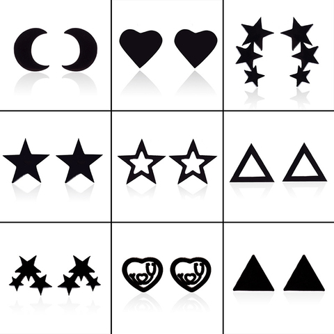 New Fashion Stud Earrings For Women Jewelry Stainless Steel Black Star Heart Geometric Earrings For Women Men Accessories, 1Pair ► Photo 1/6