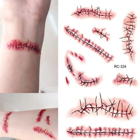 3D Simulation Halloween Decor Stitched Wound Scary Scars Temporary Tattoo Sticker Waterproof Instant Convenient Tattoo Sticker ► Photo 1/6