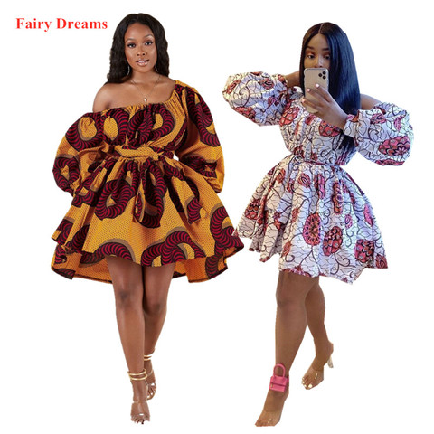 Women's African Cute Dress Traditional African Clothing Dashiki Ankara Bandage Summer Dresses Off Shoulder Print Ball Gown 2022 ► Photo 1/6