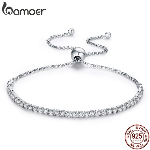 BAMOER 925 Sterling Silver Sparkling Strand Bracelet Women Link Tennis Bracelet Silver Jewelry 3 Colors SCB029 ► Photo 1/6