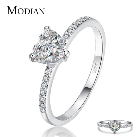 Modian Sparkling 925 Sterling Silver Heart 1CT Clear CZ Finger Rings For Women Classic Luxury Wedding Accessories Jewelry GIFT ► Photo 1/6
